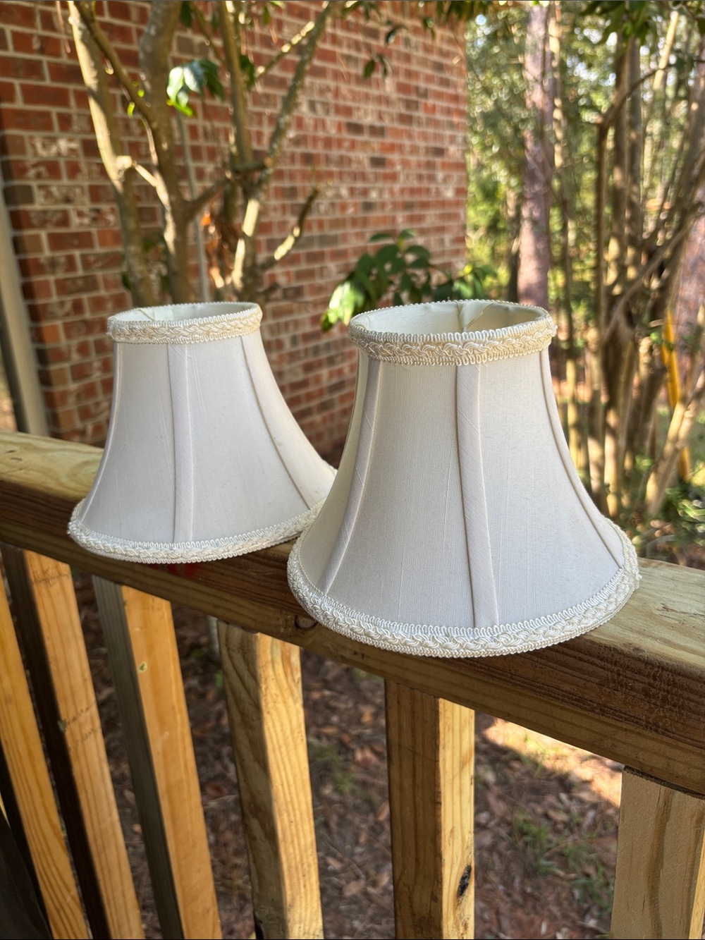 Pair of Cream Fabric Lantern Shades with Trim - Home Accents